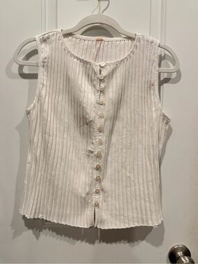Free People Ribbed Button-Front Sleeveless Top - White
